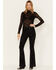 Image #1 - Rock & Roll Denim Women's Dark Wash Patchwork High Rise Slim Stretch Flare Jeans, Black, hi-res