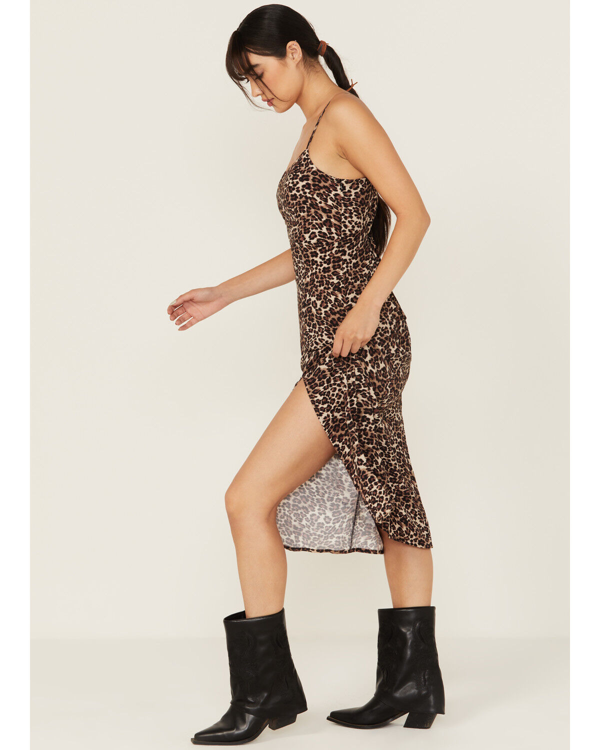 Image #2 - Originality Women's Leopard Print Midi Dress, Taupe, hi-res