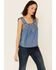 Image #1 - Wrangler Retro Women's Americana Chambray Embroidered Neck Tank Top, Blue, hi-res