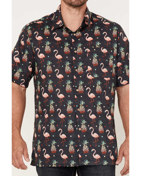Image #3 - Scully Men's Pineapples & Flamingos Allover Print Short Sleeve Button Down Western Shirt , Black, hi-res