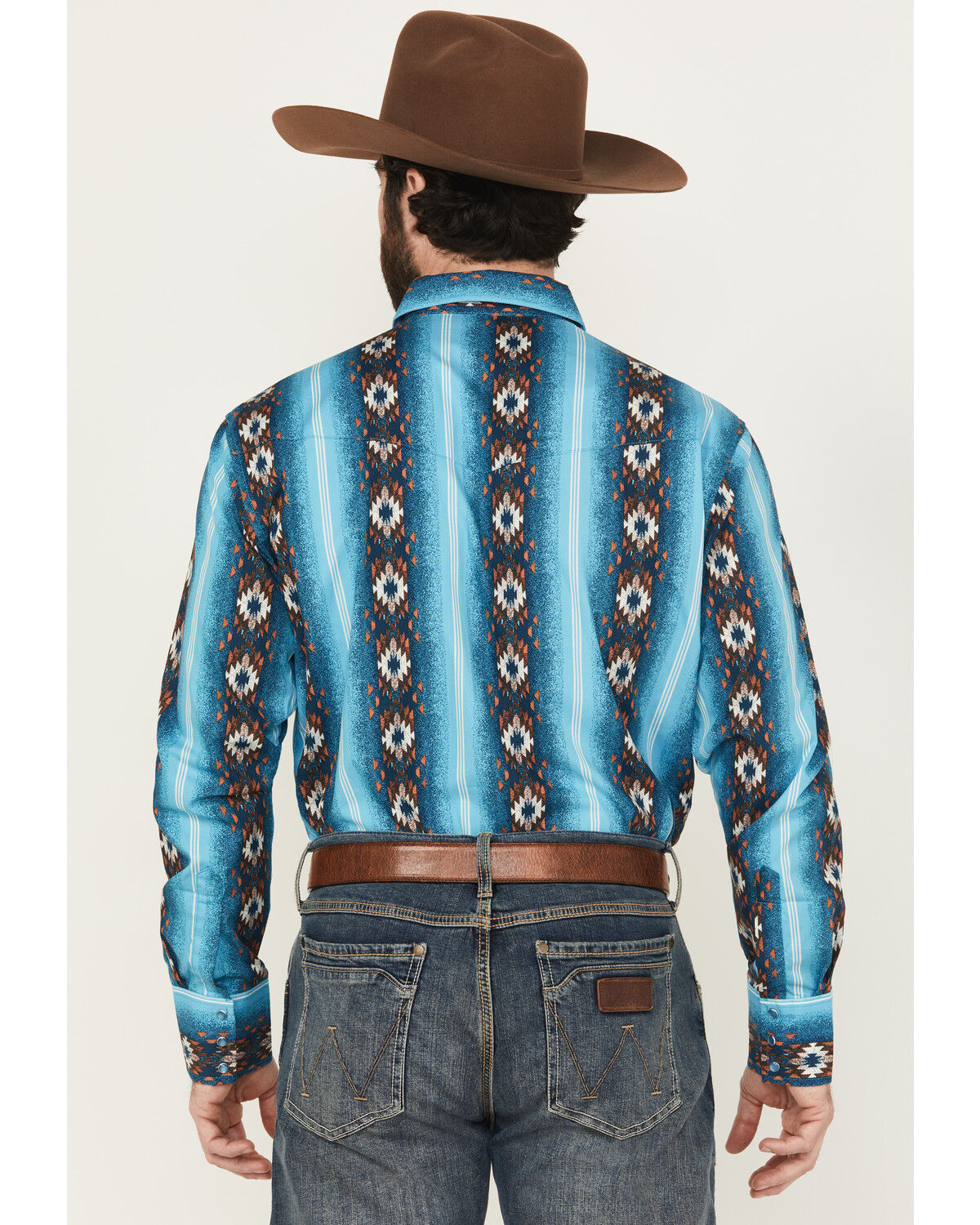 Image #4 - Wrangler Men's Checotah Southwestern Striped Long Sleeve Pearl Snap Western Shirt, Multi, hi-res
