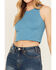 Image #3 - Fornia Women's Floral High Neck Cropped Top, Blue, hi-res