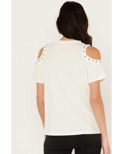Image #4 - Blended Women's Cold Shoulder Country Heart Short Sleeve Graphic Tee, Ivory, hi-res