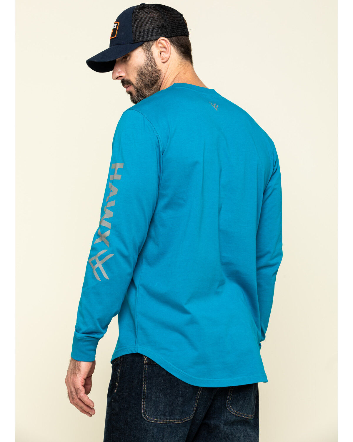 Image #2 - Hawx Men's Teal Sleeve Logo Long Sleeve Work T-Shirt, Teal, hi-res