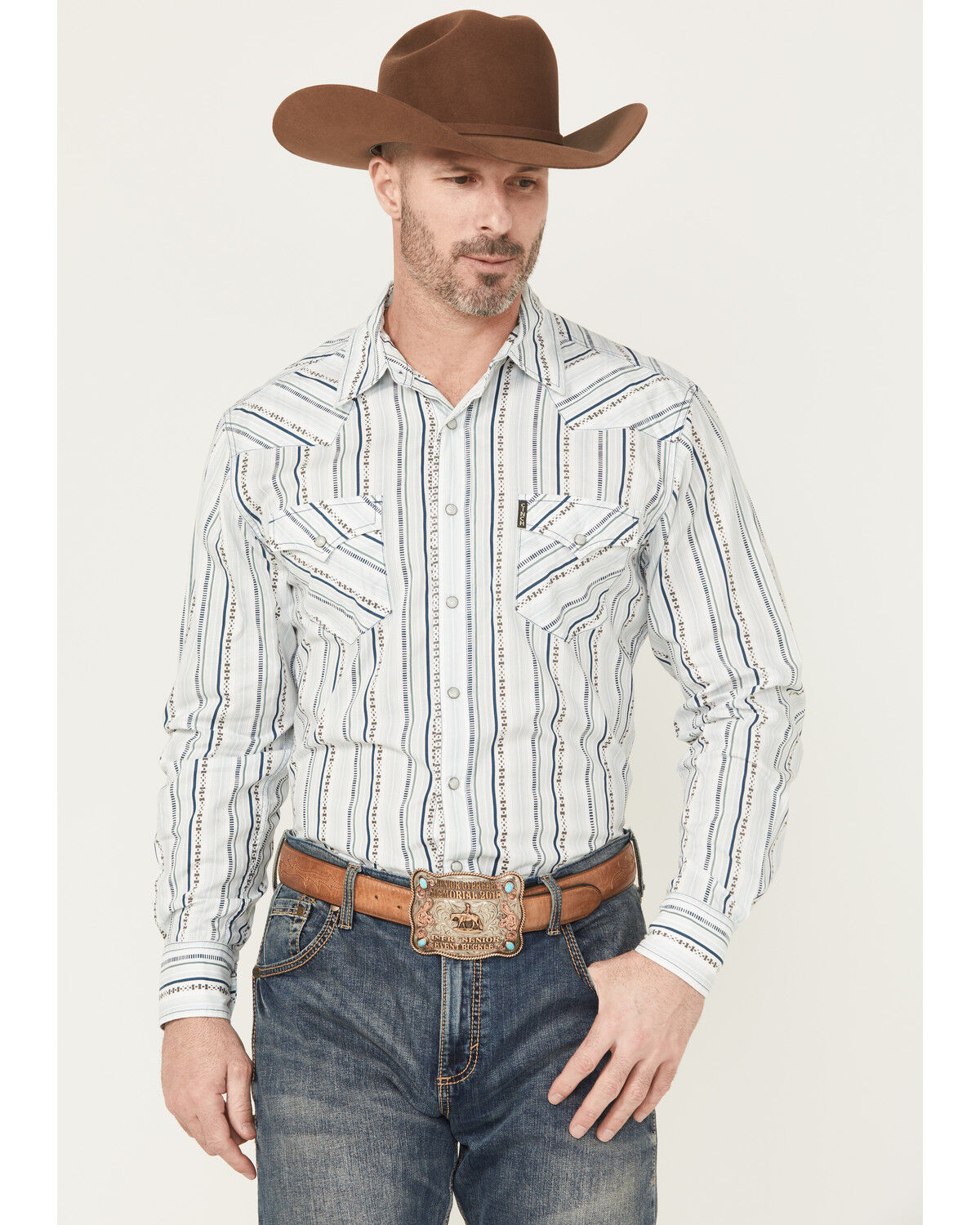 Image #1 - Cinch Men's Striped Long Sleeve Snap Western Shirt, White, hi-res