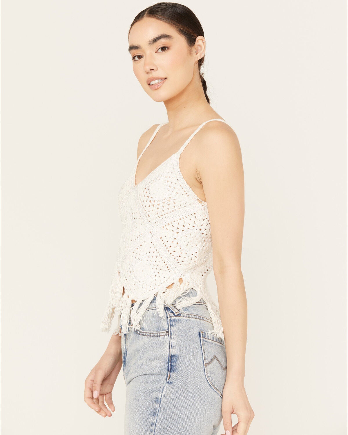 Image #2 - Shyanne Women's Crochet Fringe Tank, White, hi-res