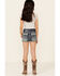 Grace In LA Girls' Medium Wash Southwestern Back Pocket Denim Shorts , Blue, hi-res