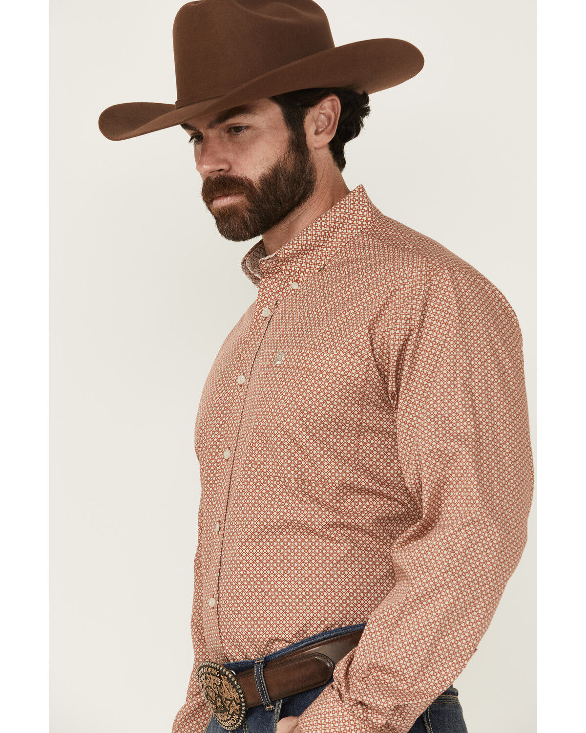 Image #2 - Cinch Men's Geo Print Long Sleeve Button-Down Western Shirt, Orange, hi-res