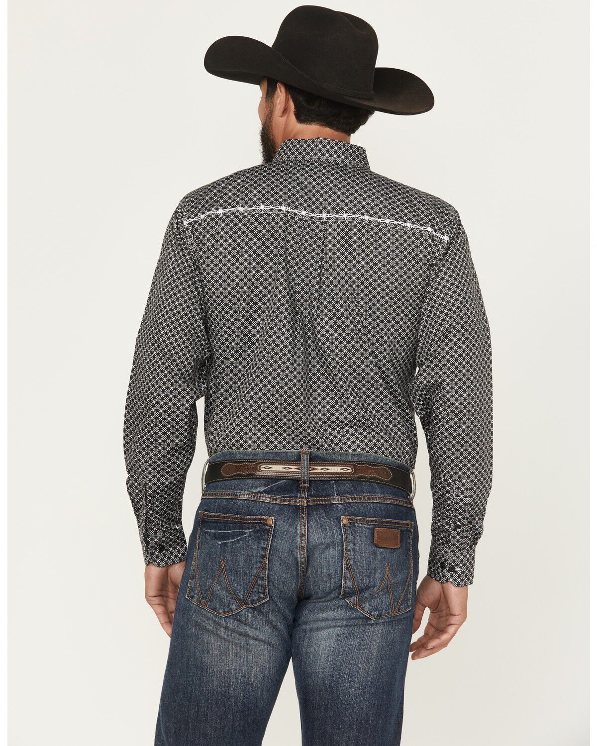 Image #4 - Cowboy Hardware Men's Geo Floral Print Long Sleeve Button-Down Western Shirt, Black, hi-res