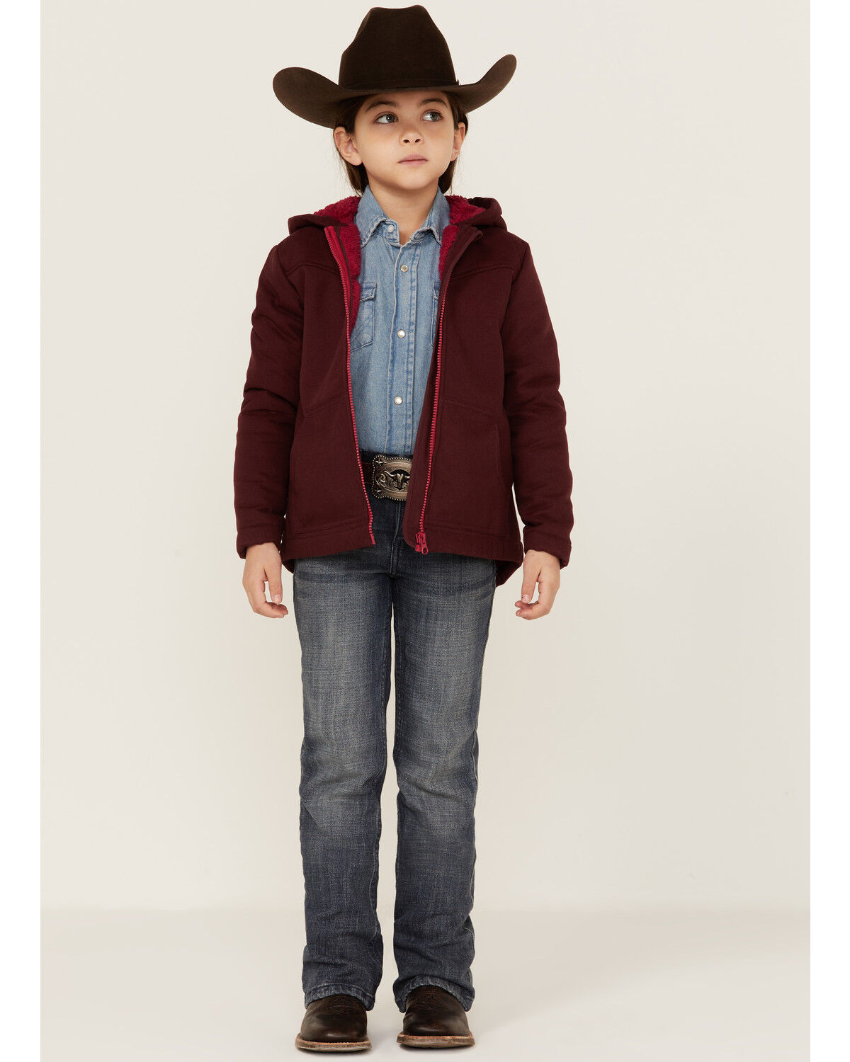 Image #2 - Shyanne Girls' Canvas Hooded Jacket, Burgundy, hi-res
