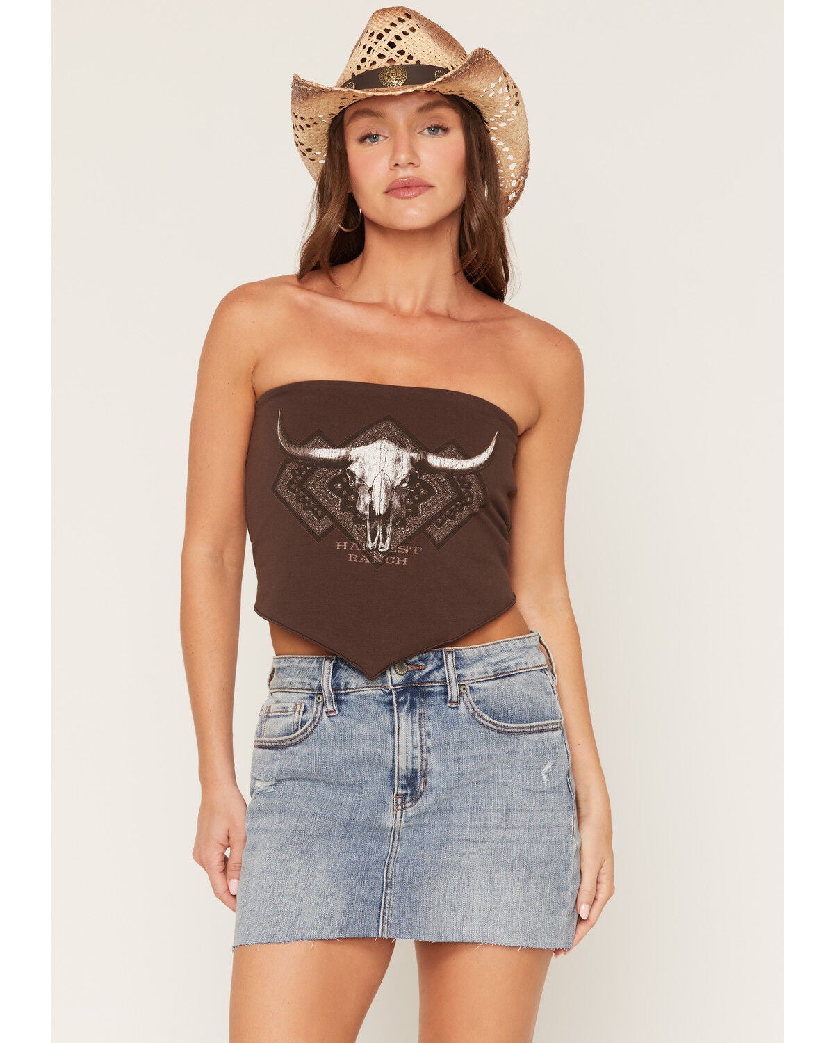 Image #1 - Cleo + Wolf Women's Steer Head Strapless Tie Top, Brown, hi-res