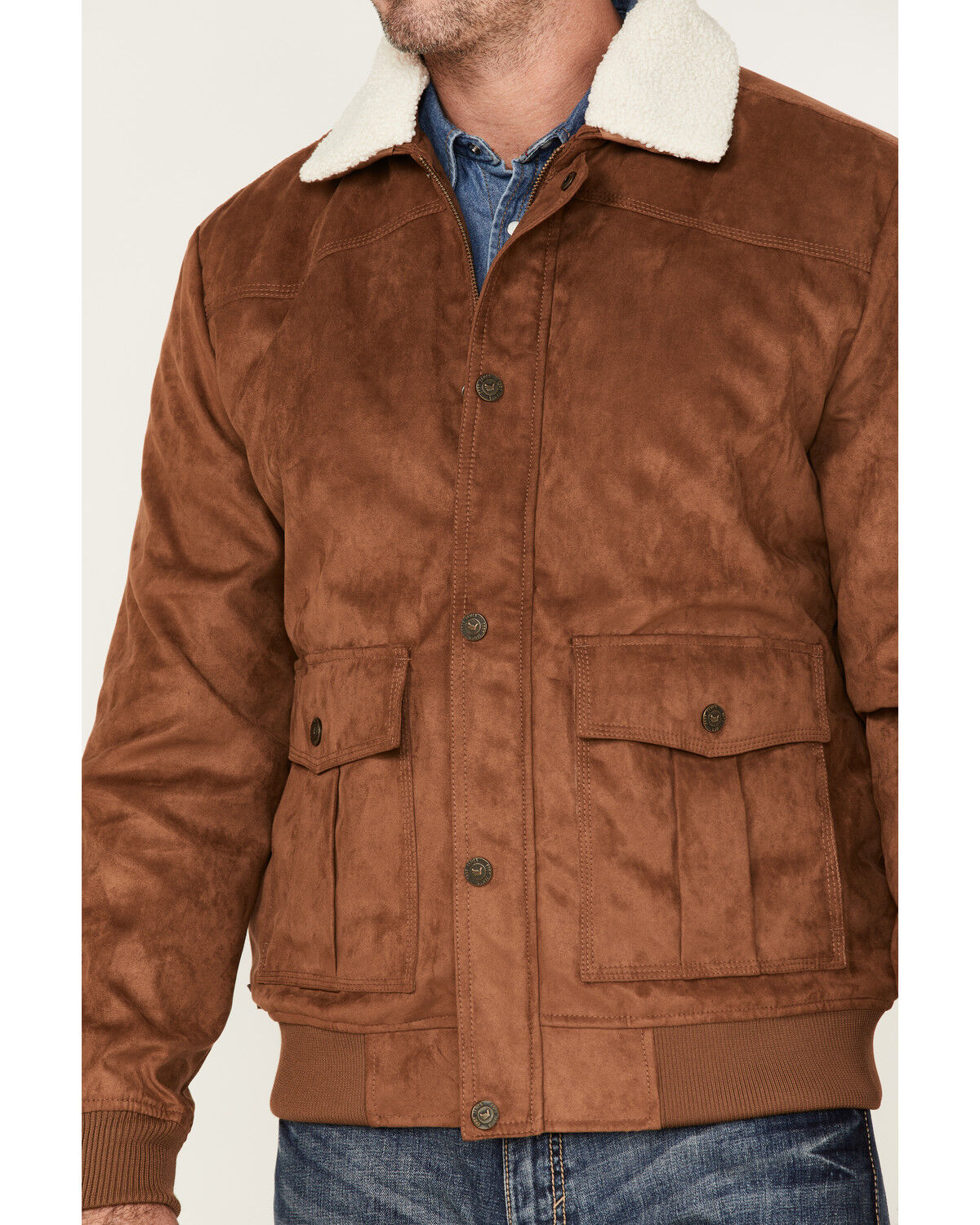 Image #3 - Cody James Men's Edward Faux Suede Sherpa Collar Bomber Jacket, Brown, hi-res