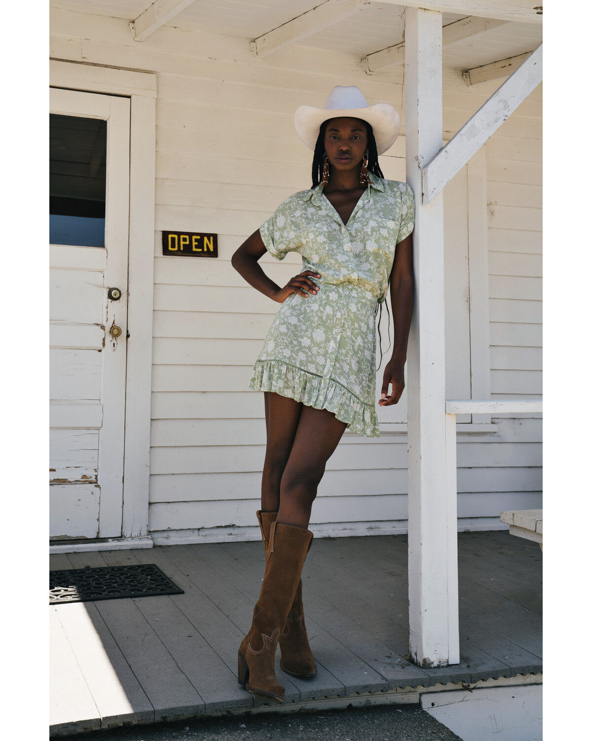Image #1 - Shyanne Women's Floral Print Tie Front Short Sleeve Button Shirt, Seafoam, hi-res