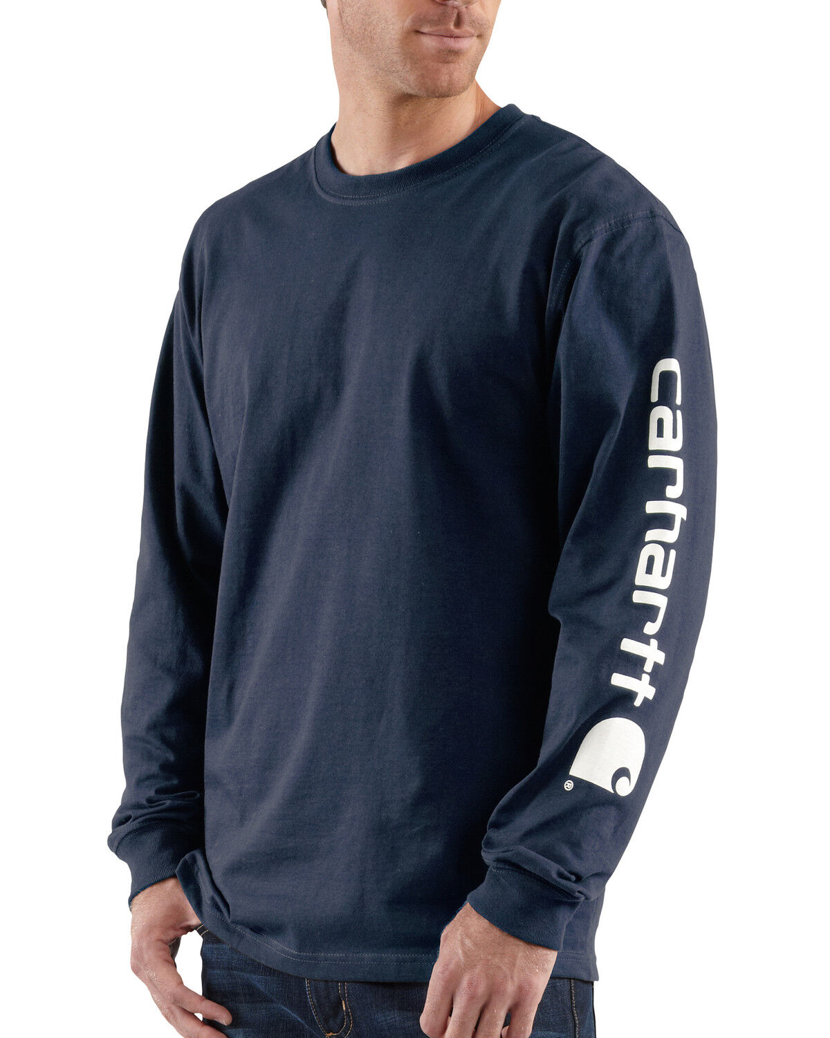 Image #2 - Carhartt Men's Loose Fit Heavyweight Long Sleeve Logo Graphic Work T-Shirt - Big & Tall, Navy, hi-res