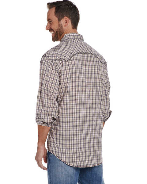 Image #2 - Cowboy Up Men's Enzyme Wash Plaid Print Long Sleeve Snap Western Shirt , Tan, hi-res