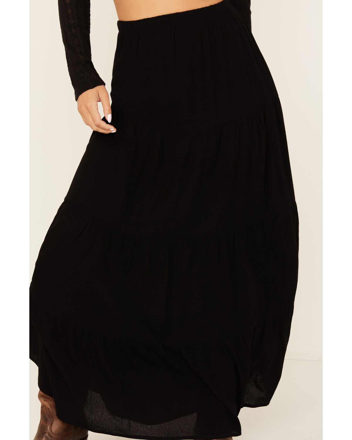 Image #2 - Originality Women's Tiered Maxi Skirt, Black, hi-res