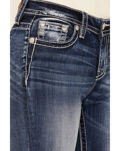 Image #4 - Miss Me Women's Dark Wash Braided Pocket Bootcut Stretch Denim Jeans , Dark Wash, hi-res