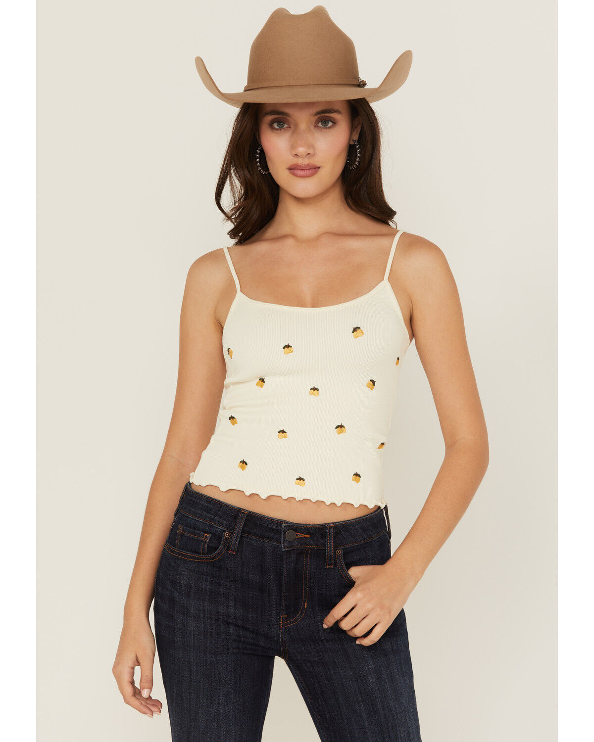 Image #1 - Fornia Women's Lemon Embroidered Sleeveless Cropped Tank Top, White, hi-res