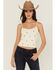 Image #1 - Fornia Women's Lemon Embroidered Sleeveless Cropped Tank Top, White, hi-res