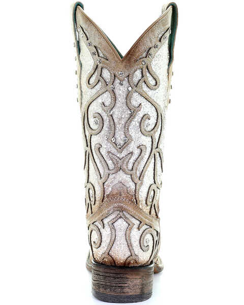 Image #4 - Corral Women's White Glitter Inlay Western Boots - Square Toe, Ivory, hi-res