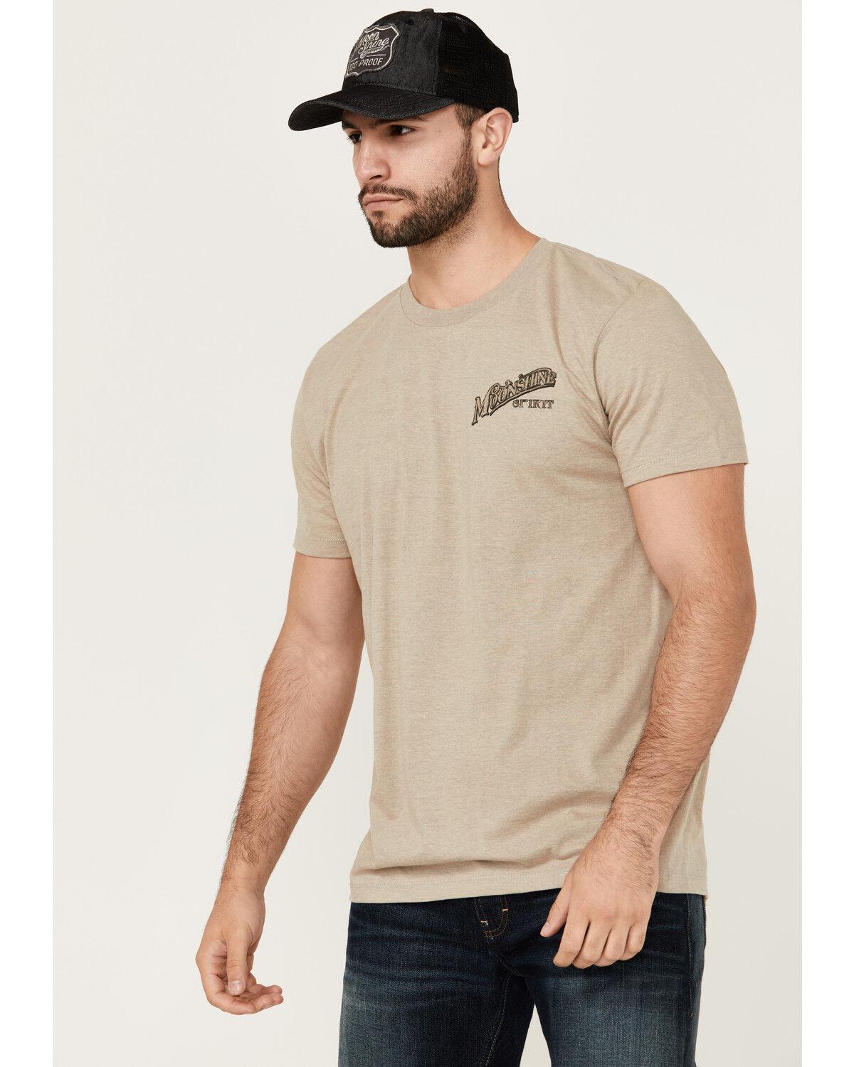 Image #1 - Moonshine Spirit Men's Shots Logo Short Sleeve Graphic T-Shirt, Tan, hi-res
