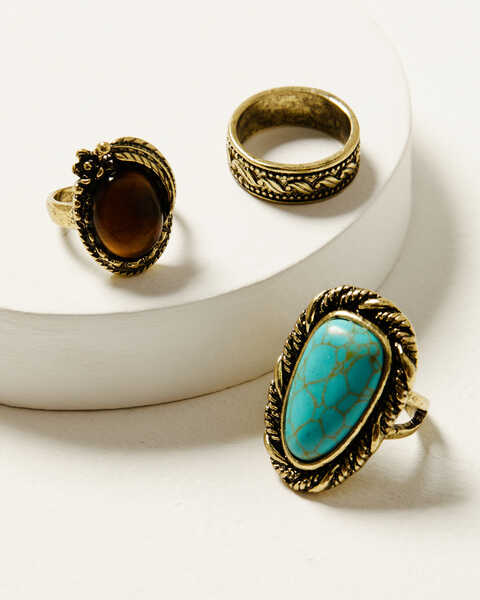 Shyanne Women's Desert Boheme Turquoise Ring Set - 3 Piece, Gold, hi-res