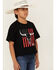 Image #2 - Cowboy Hardware Boys' Flag Steerhead Short Sleeve Graphic T-Shirt, Black, hi-res