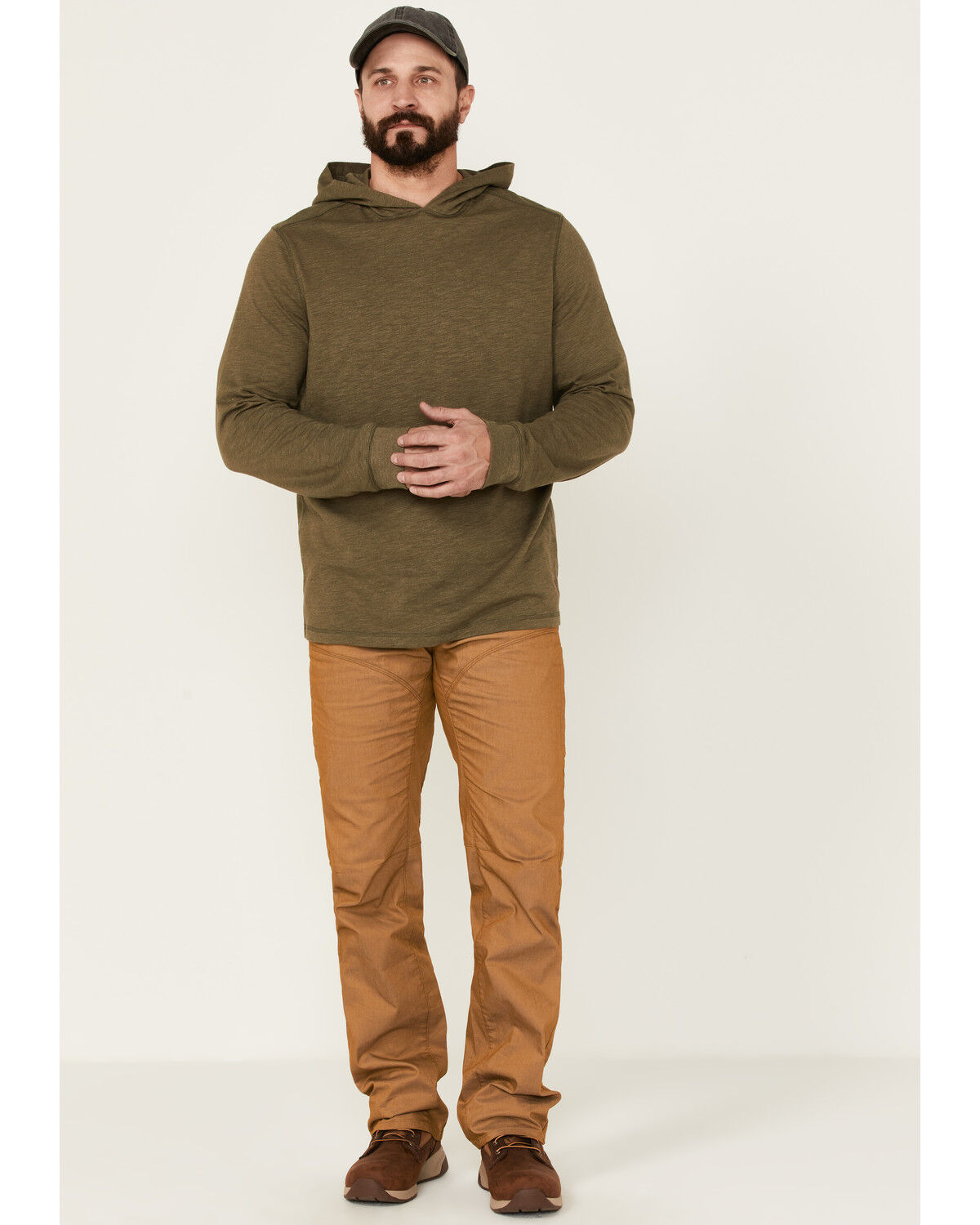 Image #2 - Brothers and Sons Men's Solid Heather Slub Long Sleeve Hooded Sweatshirt, Olive, hi-res