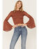 Image #2 - Shyanne Women's Crochet Lace Bell Sleeve Sweater, Brown, hi-res