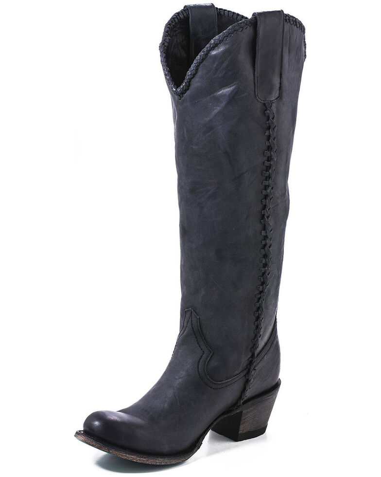 Lane Plain Jane Charcoal Cowgirl Boots - Round Toe , Black, hi-res