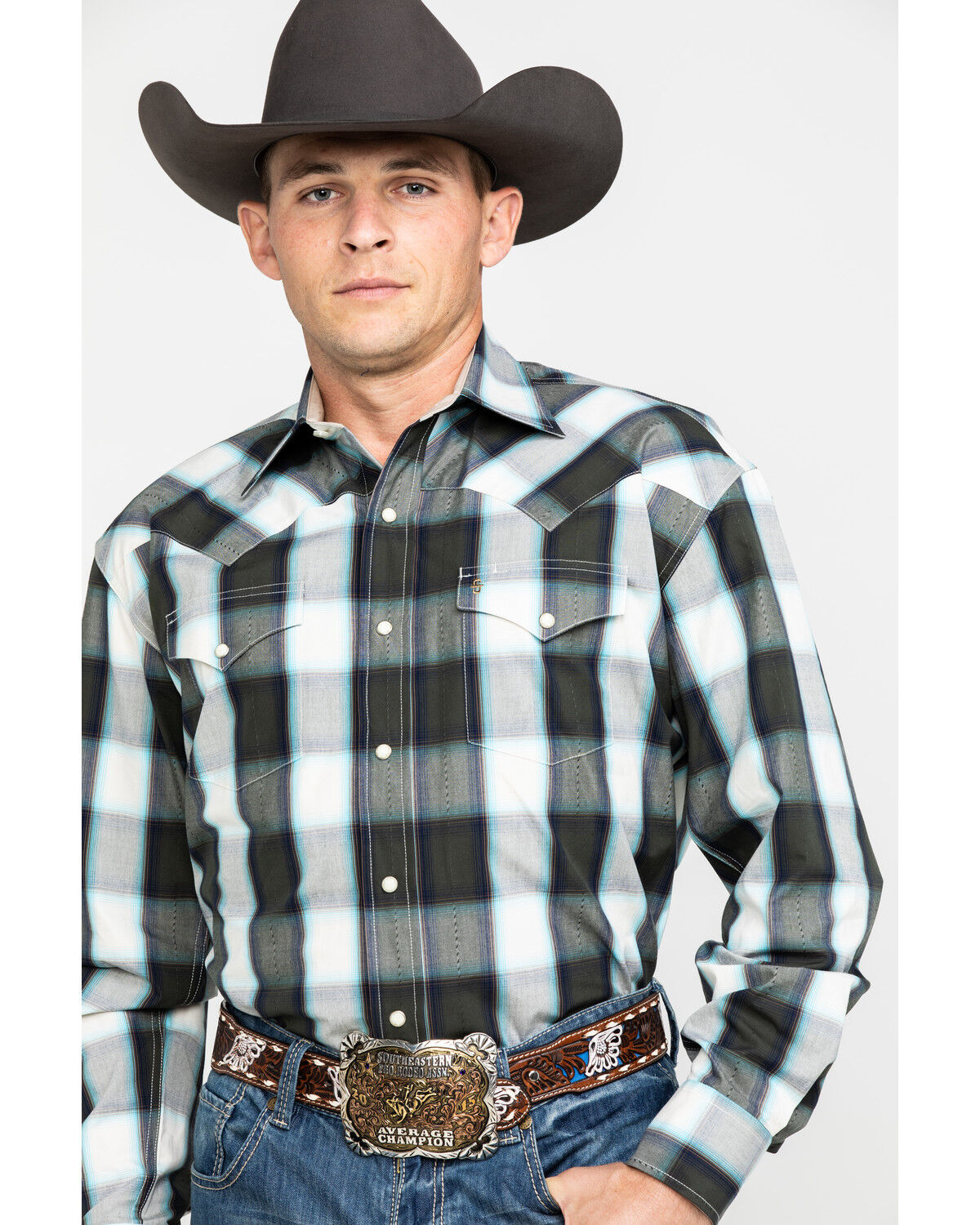 Image #1 - Stetson Men's Gray Large Plaid Long Sleeve Western Shirt, , hi-res