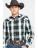Stetson Men's Gray Large Plaid Long Sleeve Western Shirt , Grey, hi-res