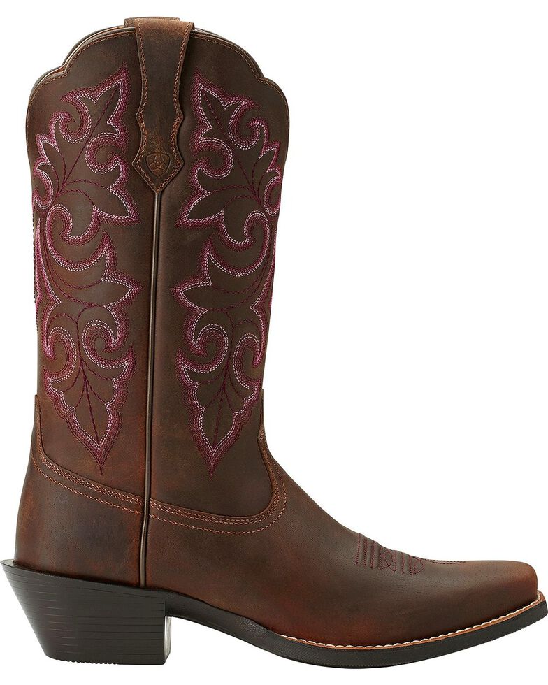 Ariat Round Up Cowgirl Boots - Square Toe, Brown, hi-res