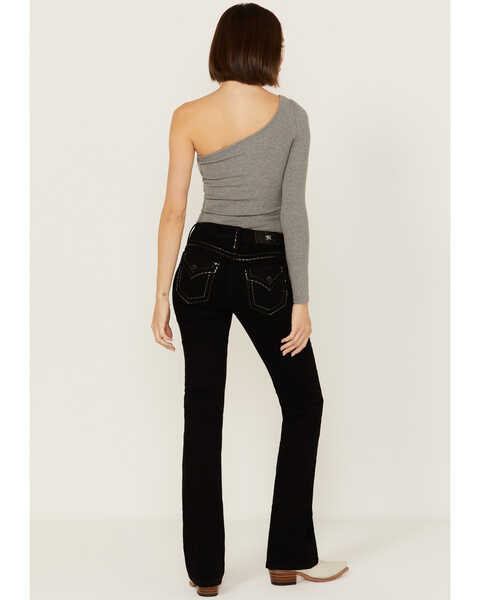 Miss Me Women's Mid Rise Border Pocket Bootcut Stretch Denim Jeans, Black, hi-res
