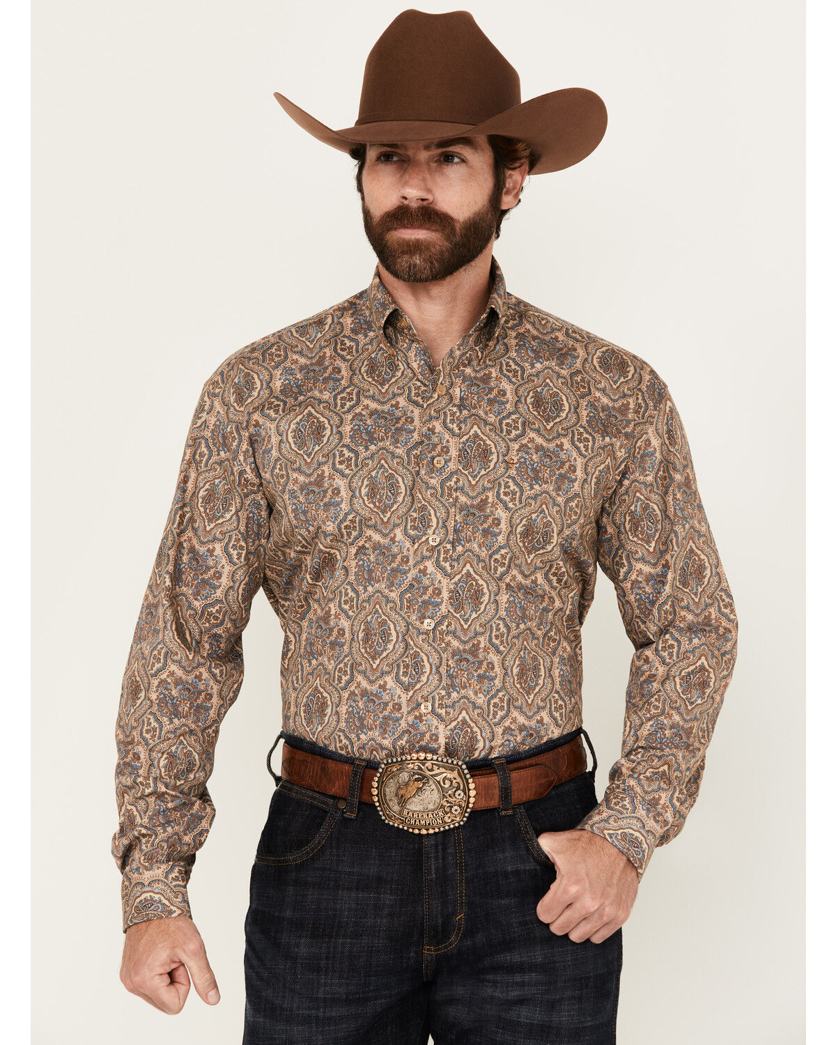 Image #1 - Stetson Men's Paisley Print Long Sleeve Button-Down Western Shirt, Lt Brown, hi-res