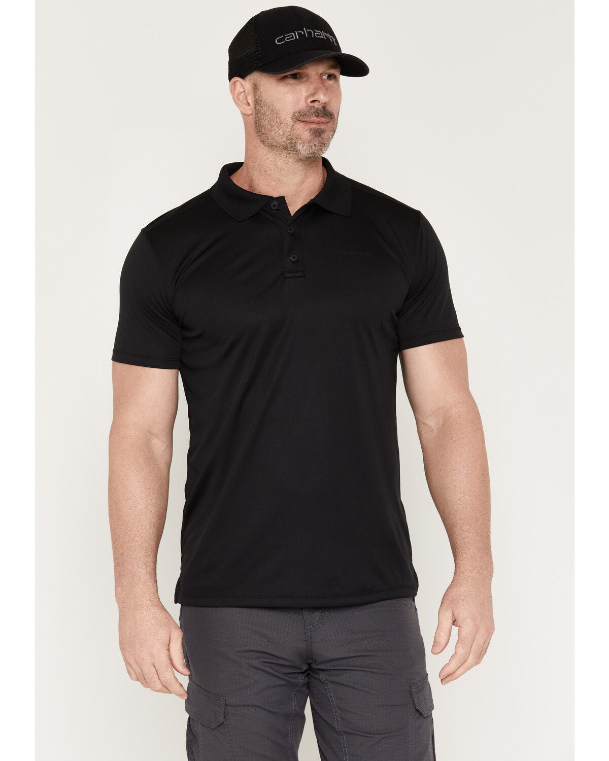 Carhartt Men's Force Sun Defender&trade; Relaxed Fit Lightweight Short Sleeve Polo, Black, hi-res