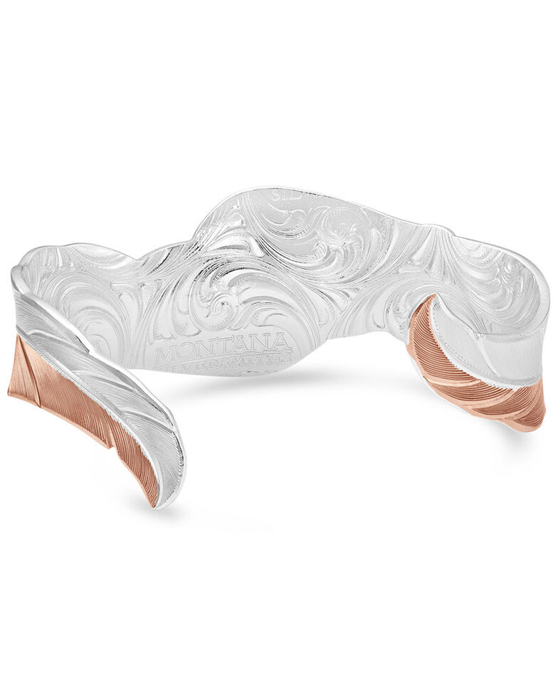 Montana Silversmiths Women's Twisted Rose Feather Cuff Bracelet, Silver, hi-res
