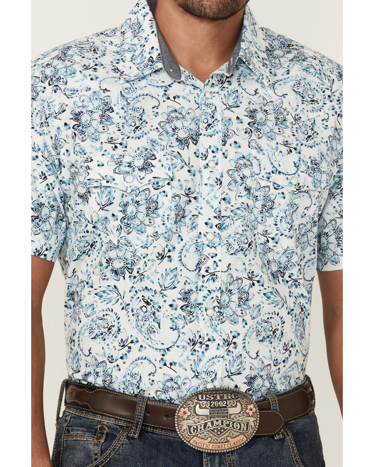 Image #3 - Cody James Men's Frontier Threads Floral Paisley Print Short Sleeve Snap Western Shirt, White, hi-res