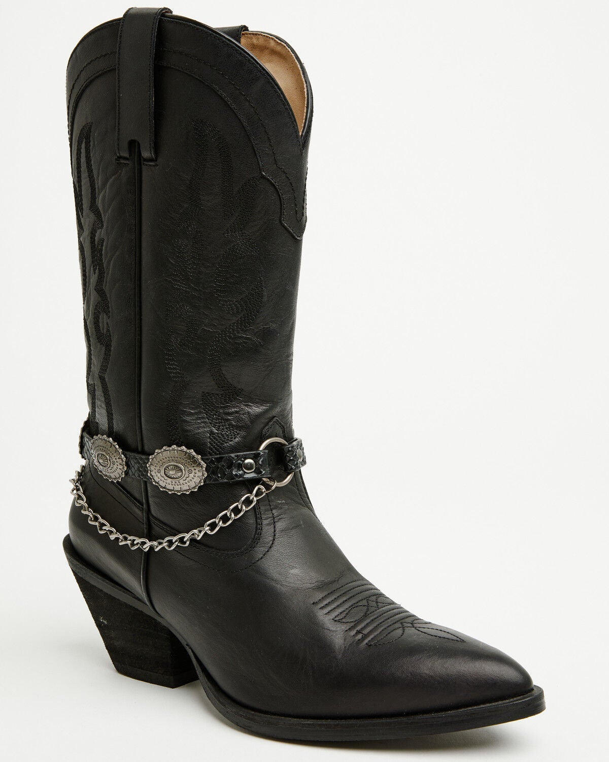 Shyanne Women's Scalloped Concho Boot Bracelet with Chain, Black, hi-res