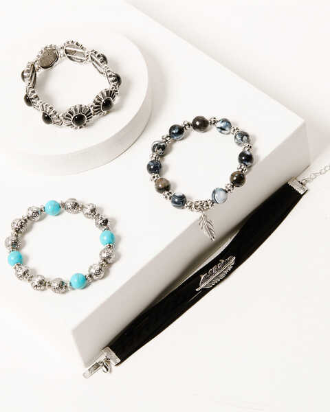 Image #1 - Shyanne Women's Silver Concho & Multicolored Beaded 4-piece Bracelet Set, Silver, hi-res