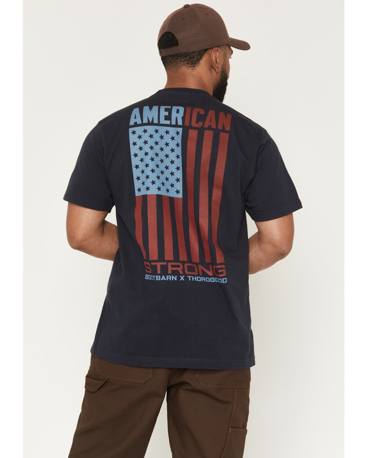 Boot Barn X Thorogood Men's American Strong Short Sleeve Graphic Work Shirt, Dark Blue, hi-res