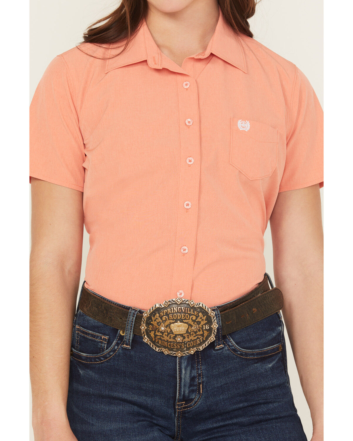 Image #3 - Cinch Women's Solid Short Sleeve Button-Down Stretch Western Shirt, Coral, hi-res