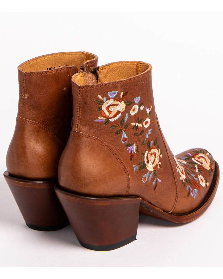 Shyanne Women's Floral Embroidered Booties - Round Toe , Brown, hi-res