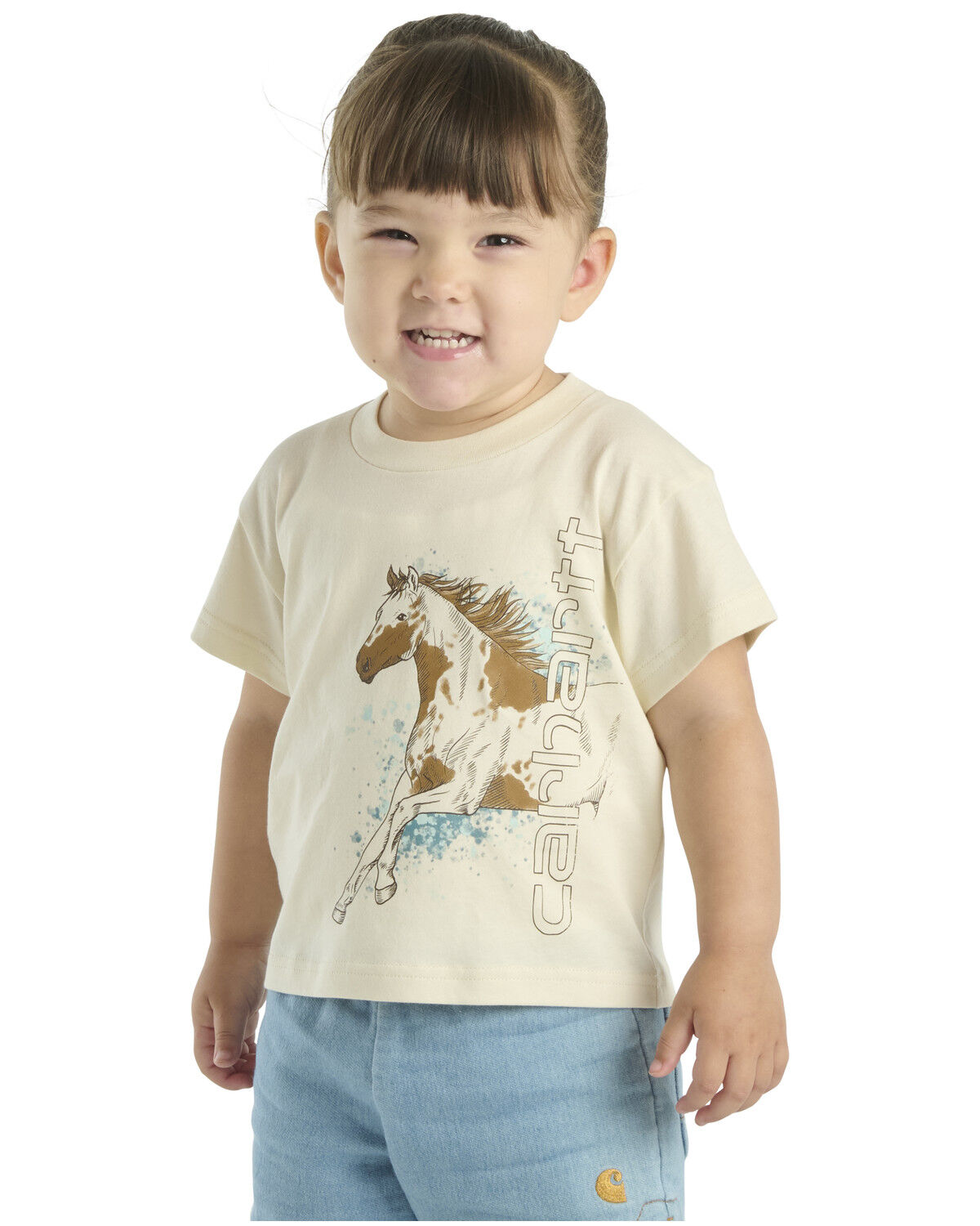 Image #1 - Carhartt Little Girls' Horse Short Sleeve Graphic Tee, Cream, hi-res