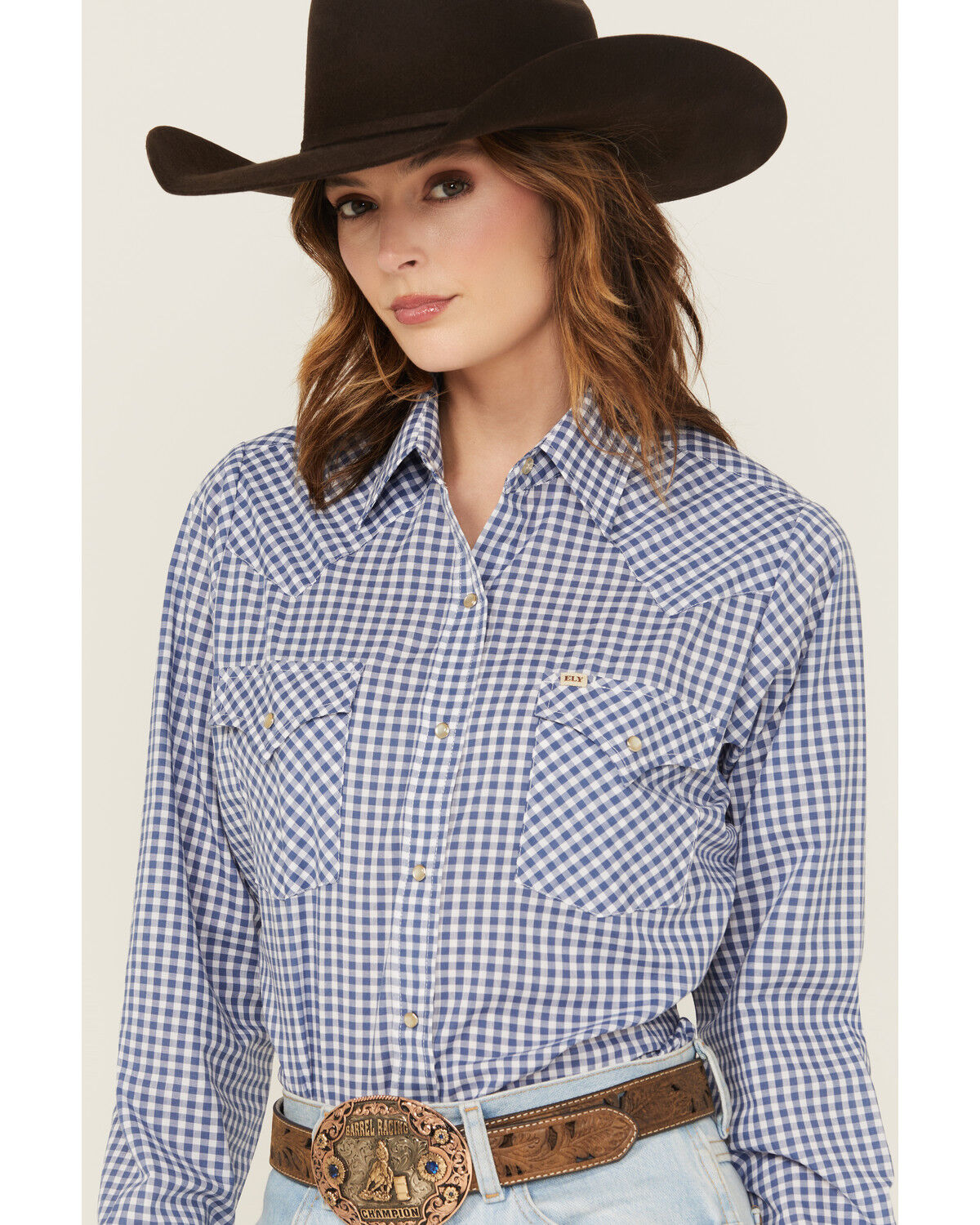 Image #3 - Cowboygirl by Jenna Paulette Women's Gingham Print Long Sleeve Pearl Snap Western Shirt, Blue, hi-res