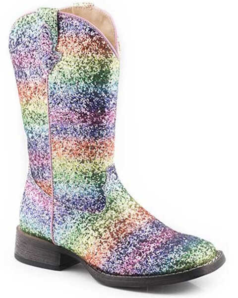 Roper Girls' Glitter Galore Western Boots - Broad Square Toe, Pink, hi-res