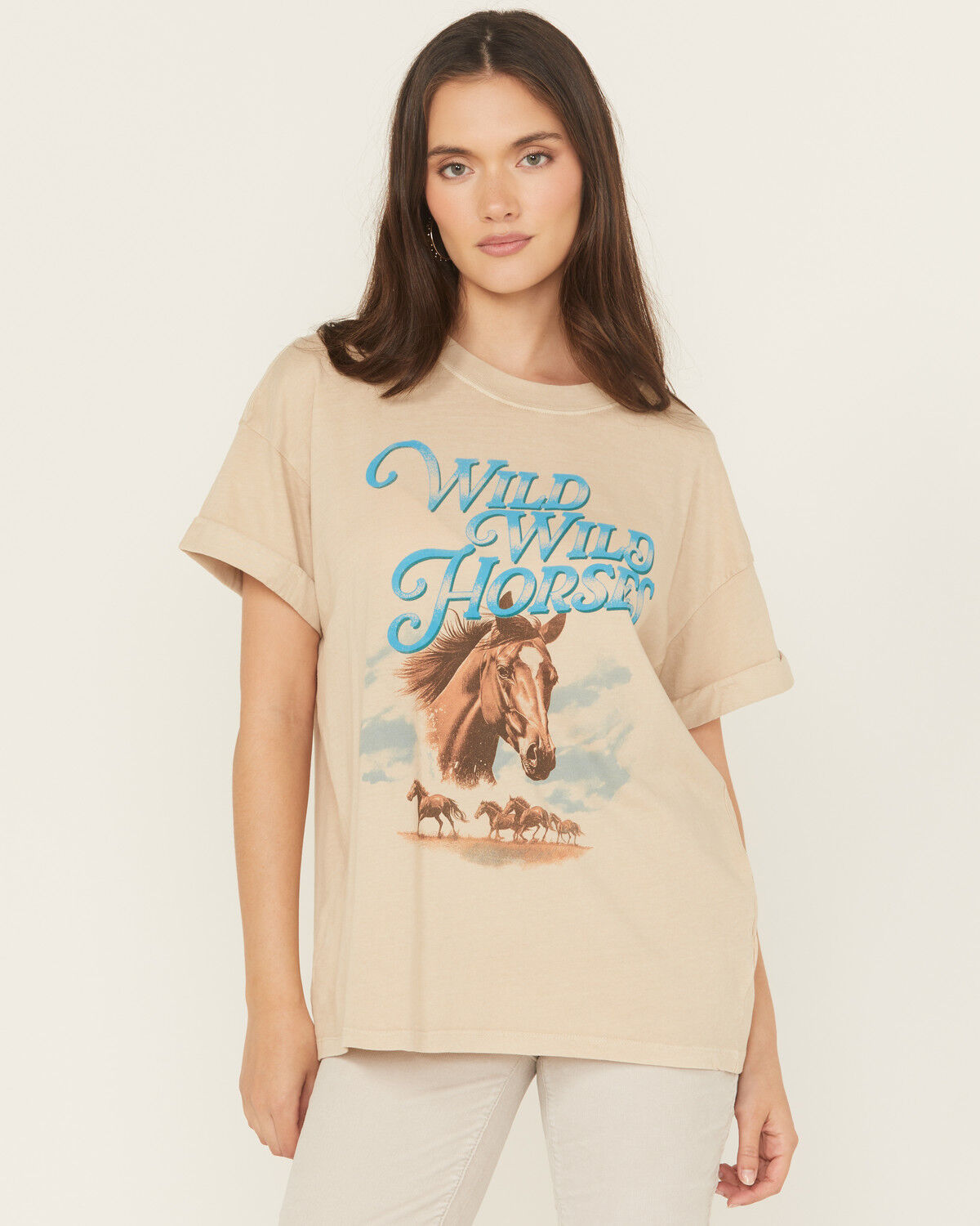 Image #1 - Girl Dangerous Women's Wild Horses Short Sleeve Graphic Tee, Sand, hi-res