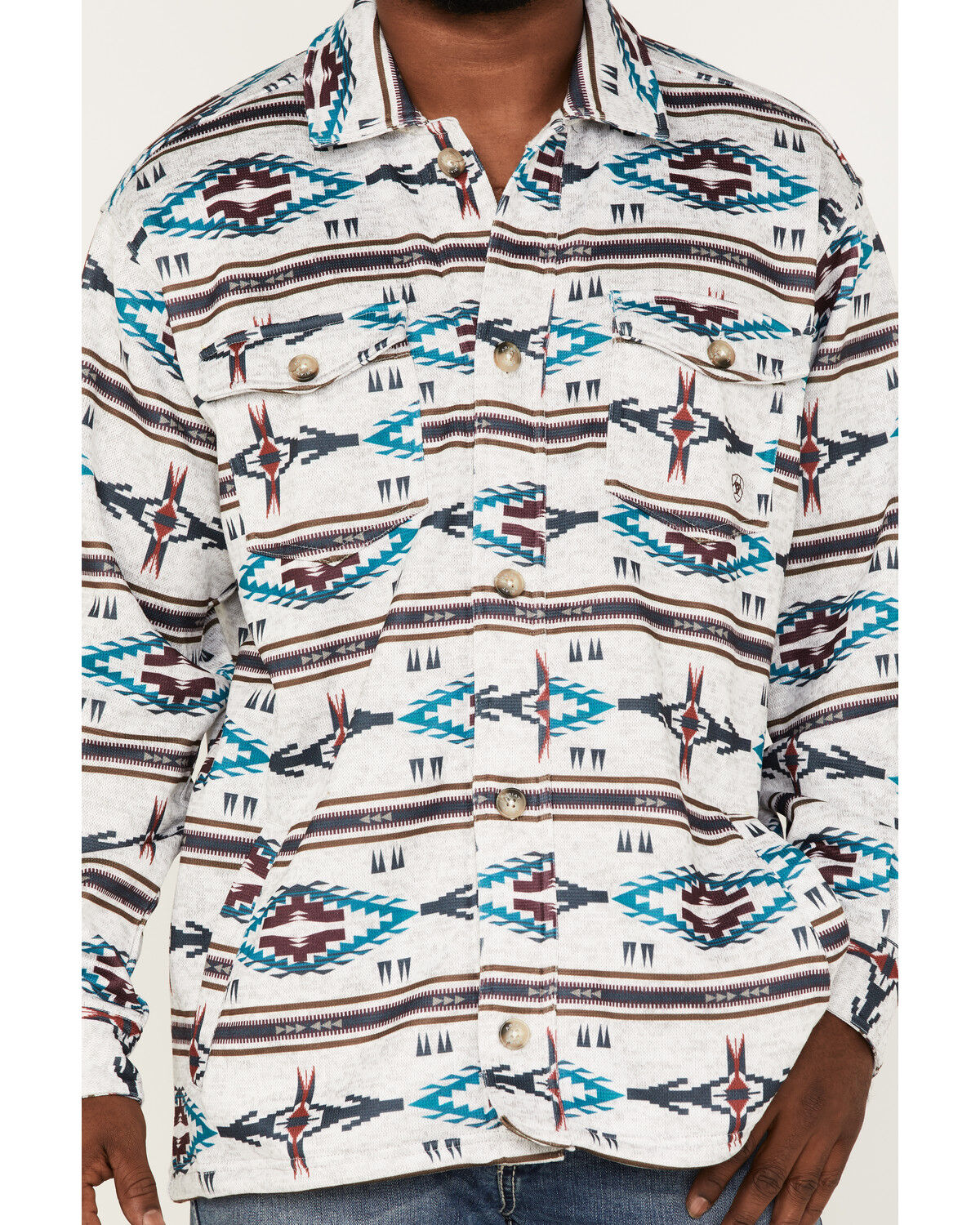 Image #3 - Ariat Men's Caldwell Southwestern Print Shacket, Light Grey, hi-res