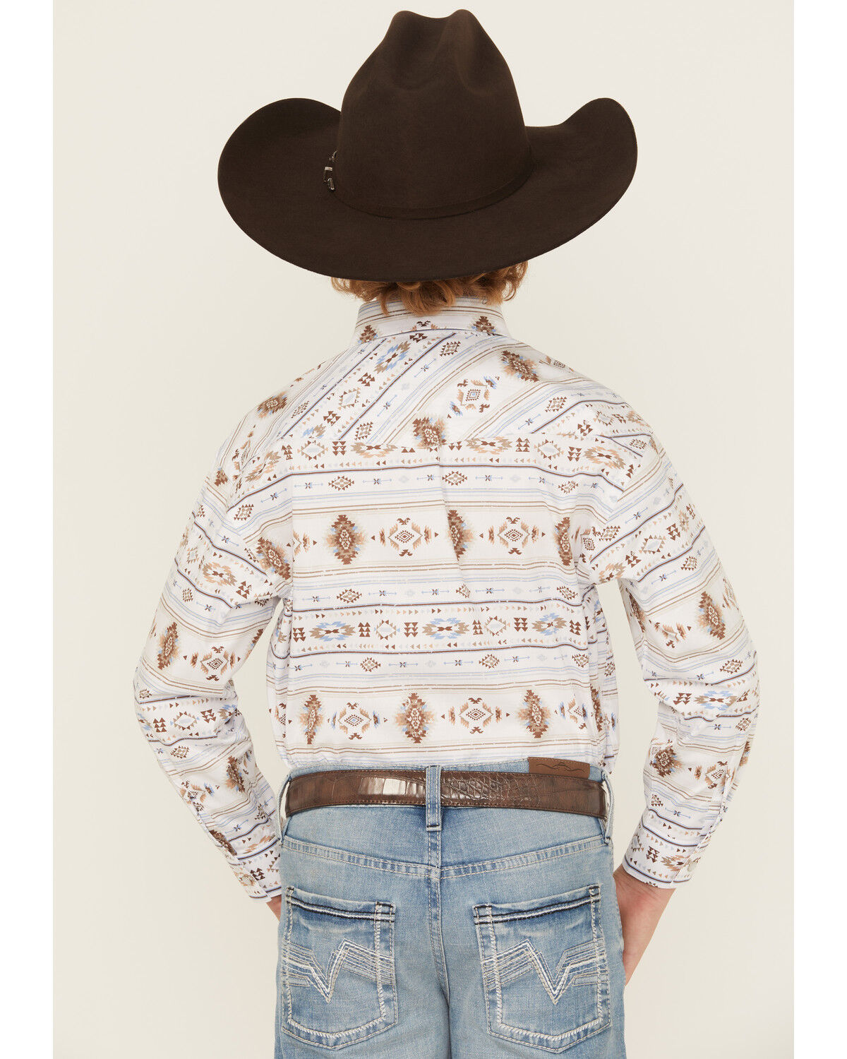 Image #4 - Panhandle Boy'sSouthwestern Print Long Sleeve Snap Western Shirt, Ivory, hi-res