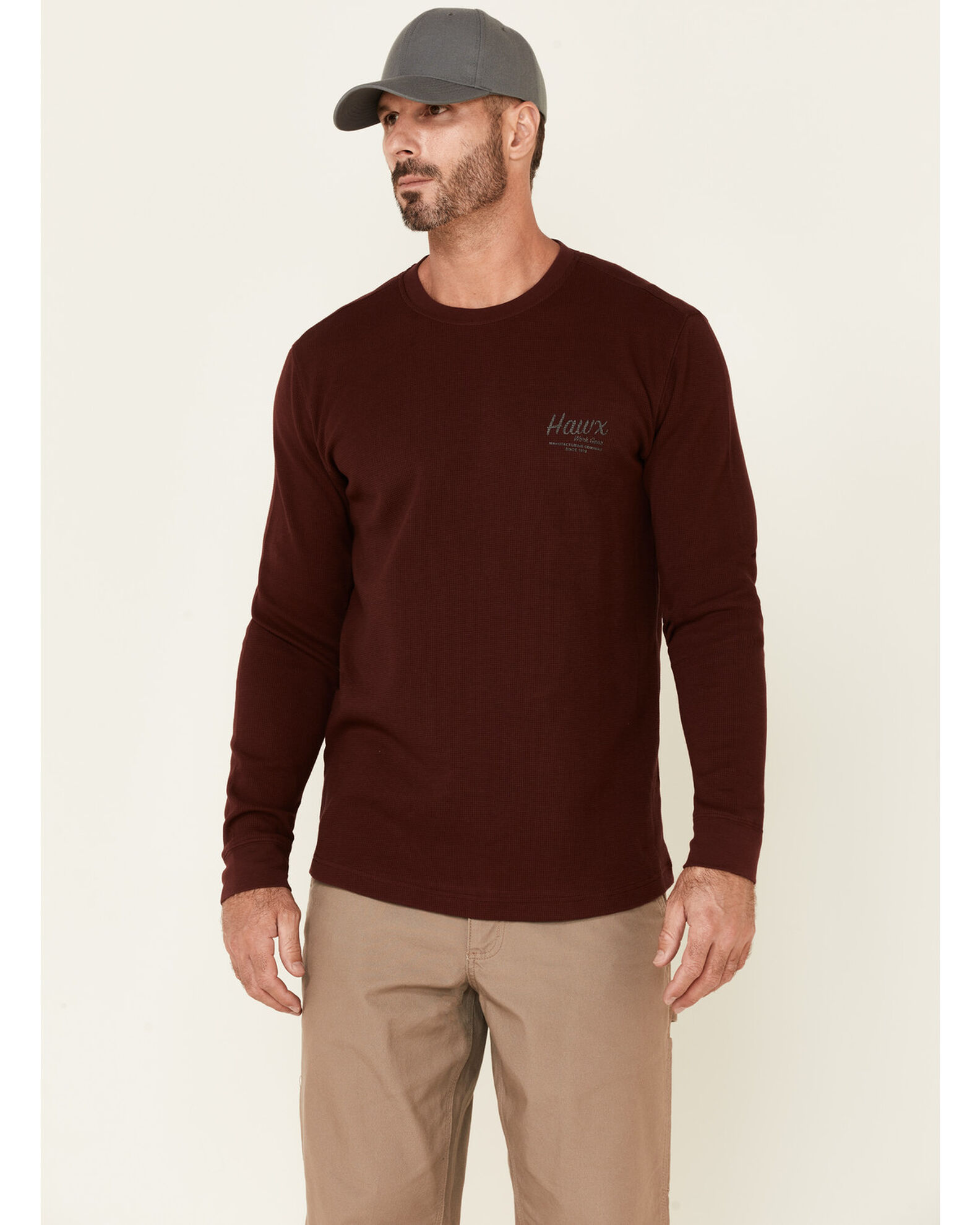 Der er en tendens Ufrugtbar Recite Hawx Men's Dark Red Thermal Waffle Graphic Crew Long Sleeve Work Shirt -  Country Outfitter